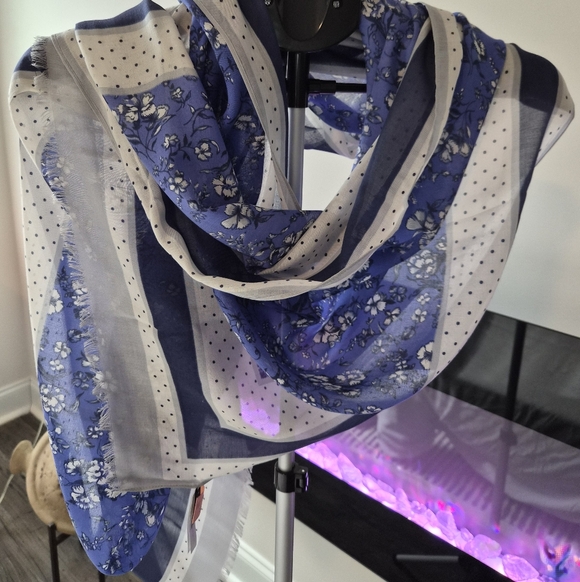 Ann Taylor Accessories - ​Ann Taylor Blue Floral & Polka Dot Modal Scarf - Navy/White Mixed Print